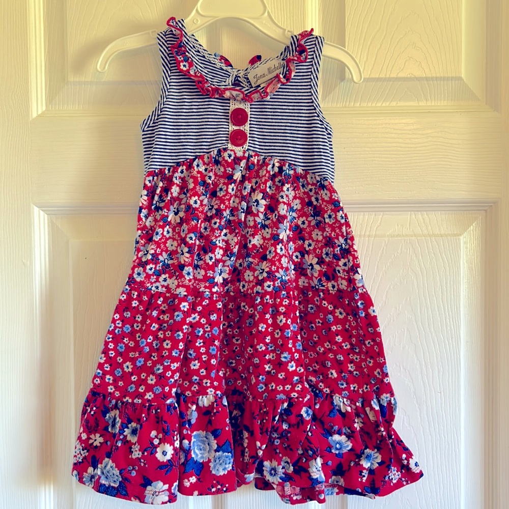 Girls red white and blue floral summer dress